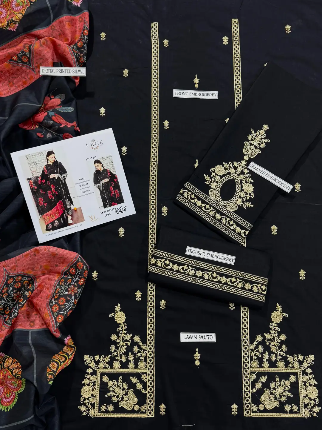 3 Pcs Women's Unstitched Embroidered Suit