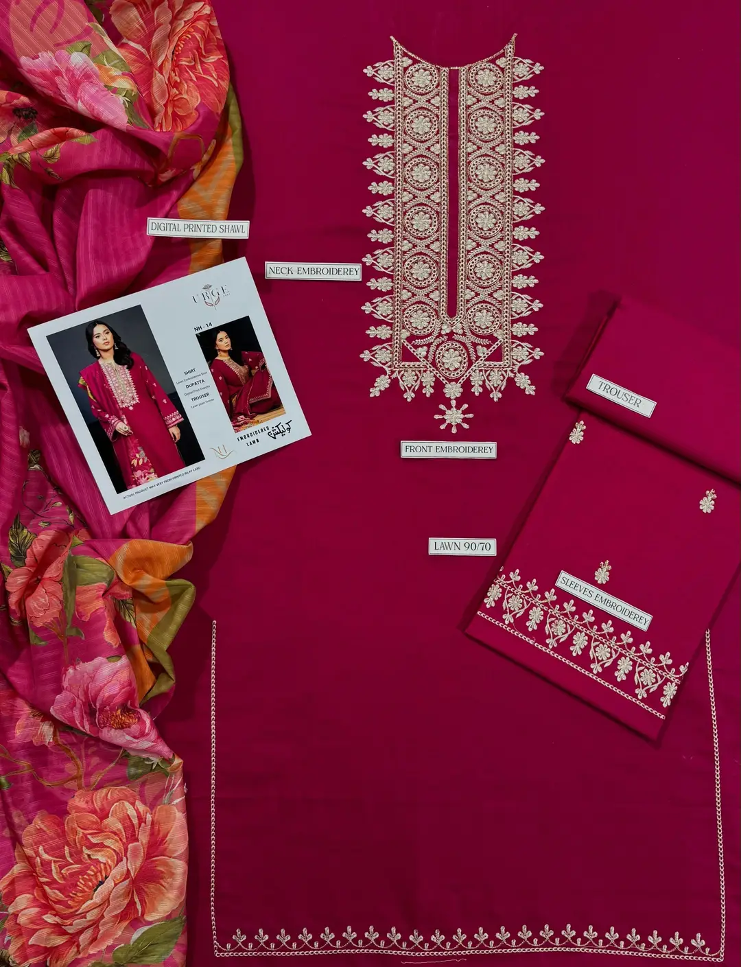 3 Pcs Women's Unstitched Embroidered Suit