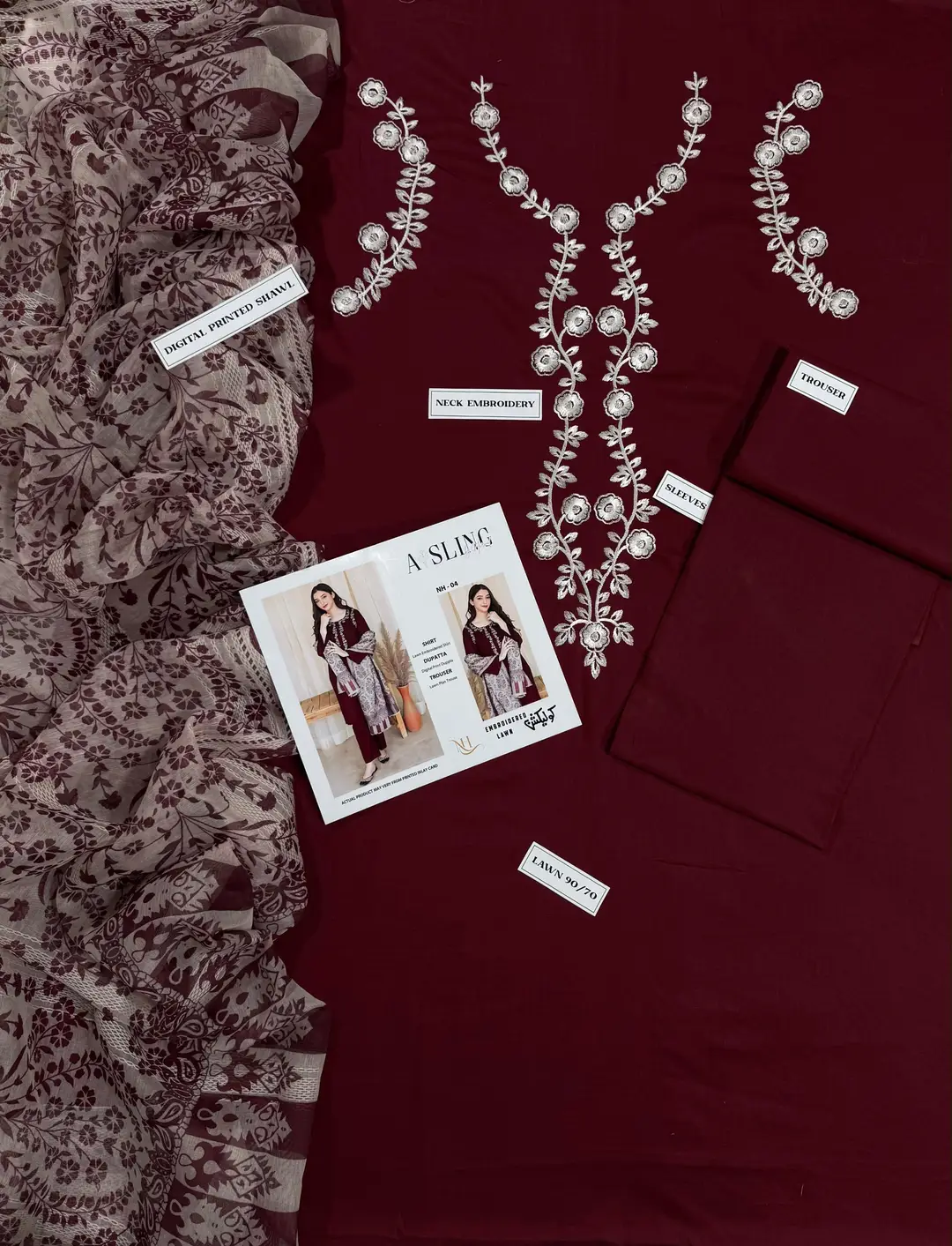 3 Pcs Women's Unstitched Embroidered Suit