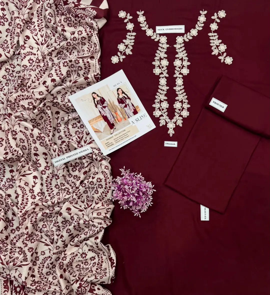 3 Pcs Women's Unstitched Embroidered Suit