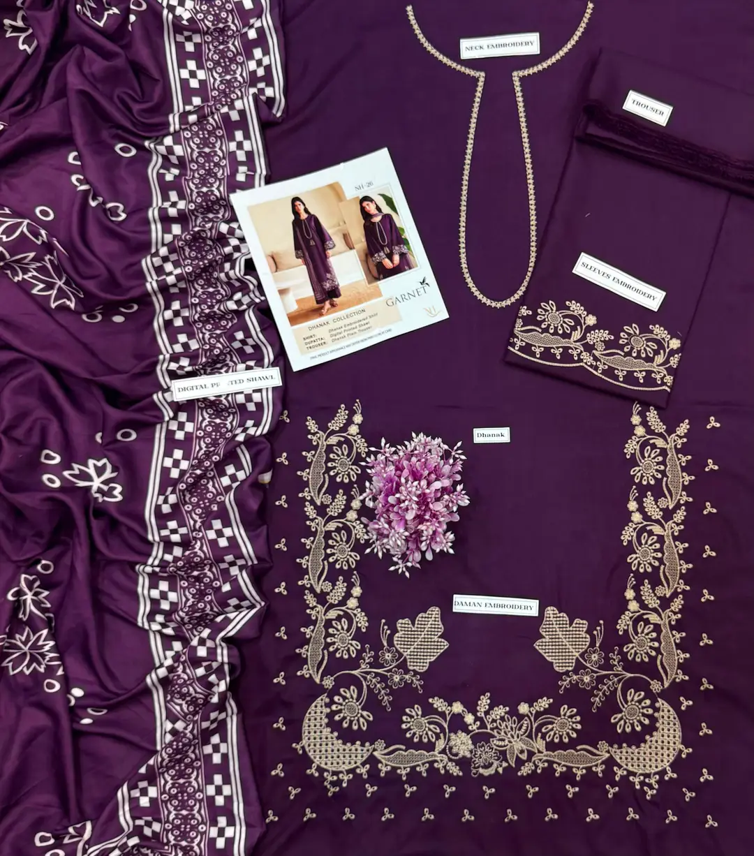 3 Pcs Women's Unstitched Embroidered Suit