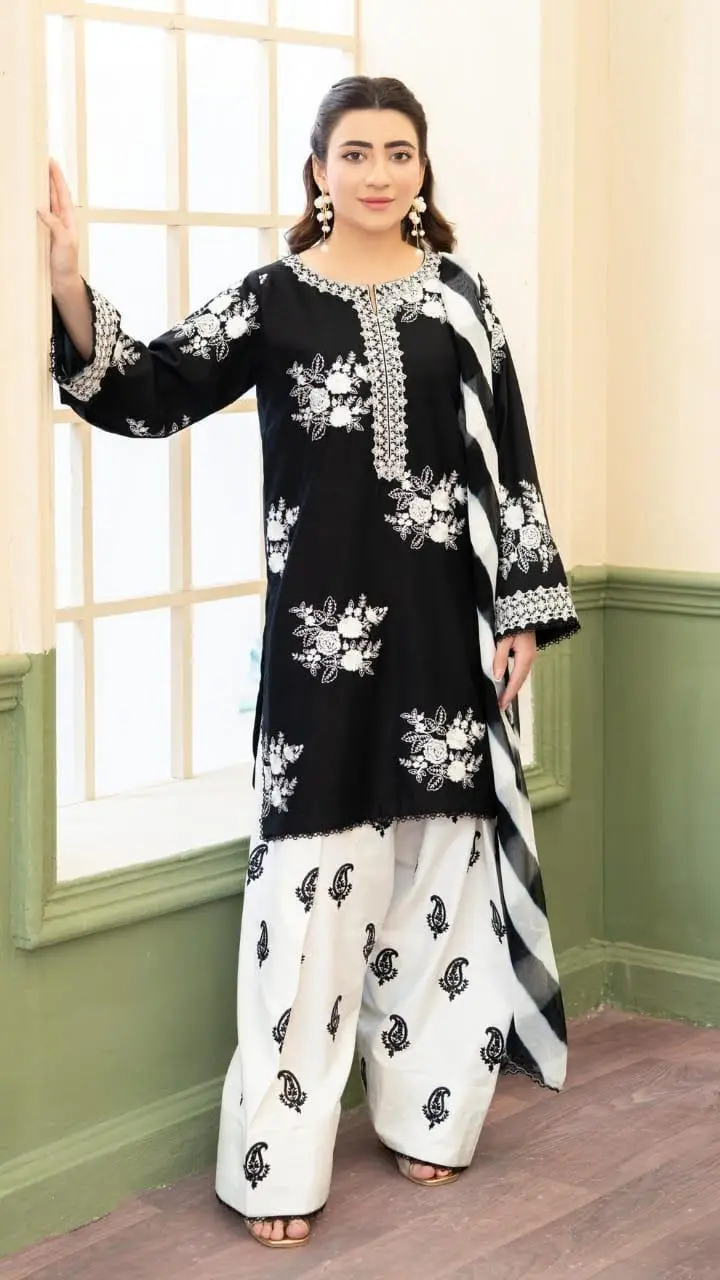 3 Pcs Women's Unstitched Embroidered Suit