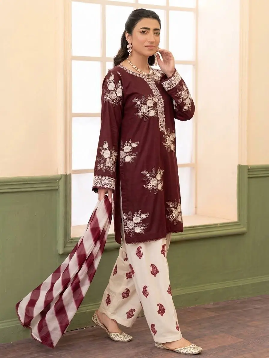 3 Pcs Women's Unstitched Embroidered Suit