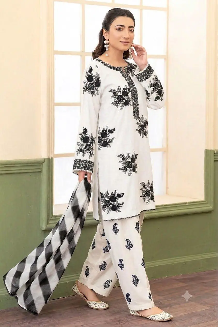 3 Pcs Women's Unstitched Embroidered Suit