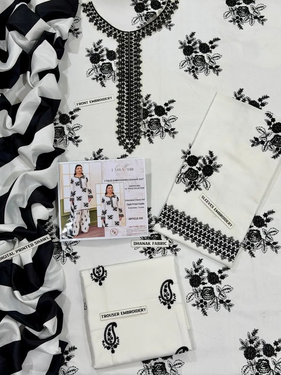 3 Pcs Women's Unstitched Embroidered Suit