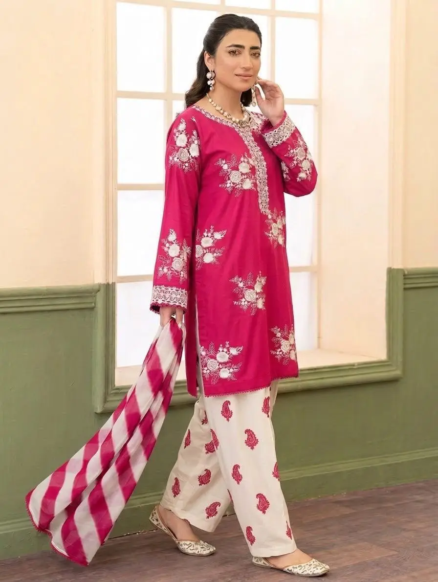 3 Pcs Women's Unstitched Embroidered Suit