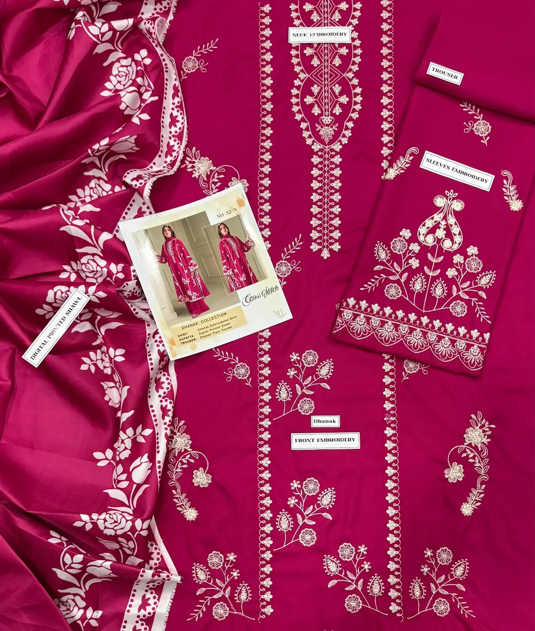 3 Pcs Women's Unstitched Embroidered Suit