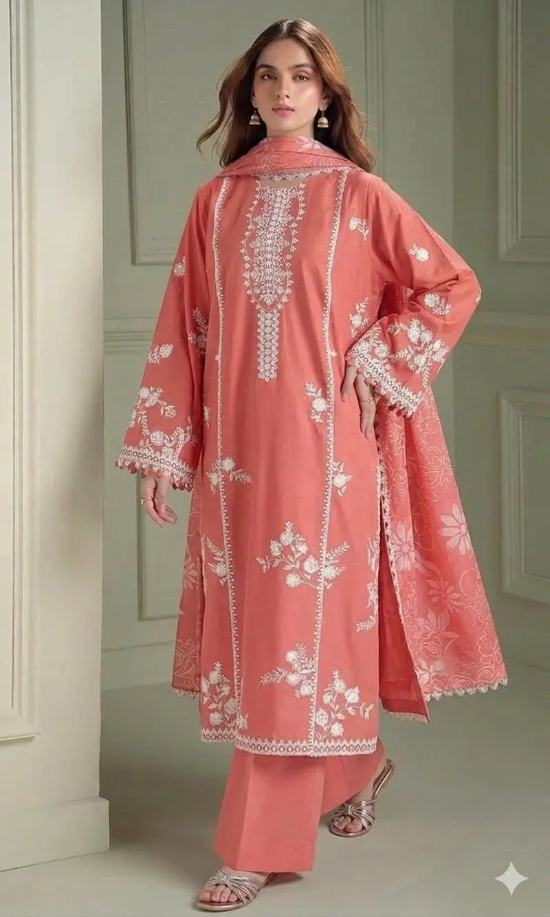 3 Pcs Women's Unstitched Embroidered Suit