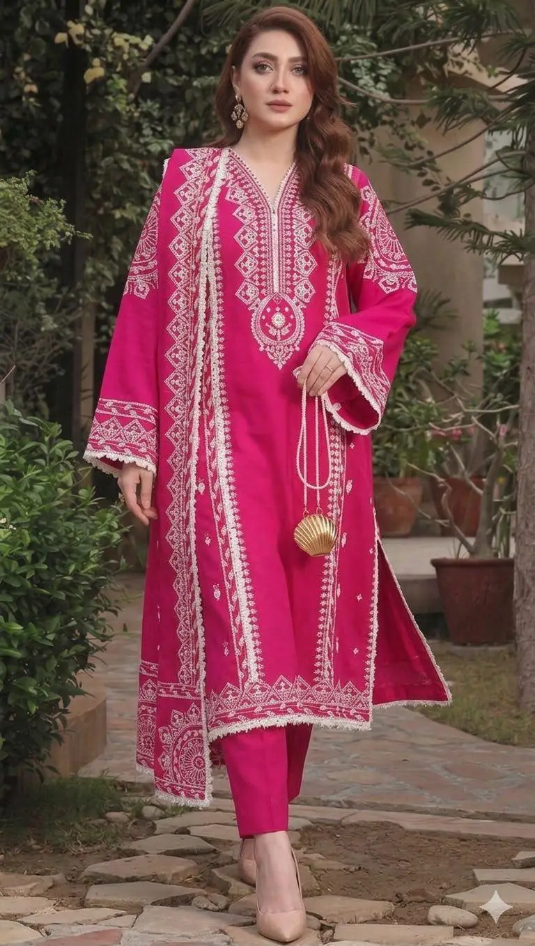 3 Pcs Women's Unstitched Embroidered Suit