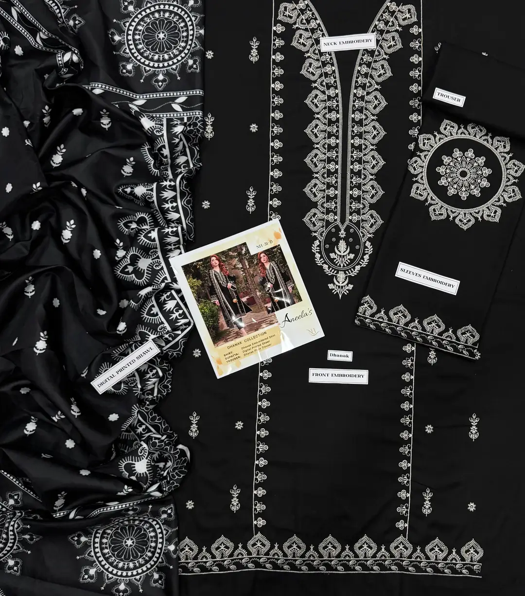 3 Pcs Women's Unstitched Embroidered Suit