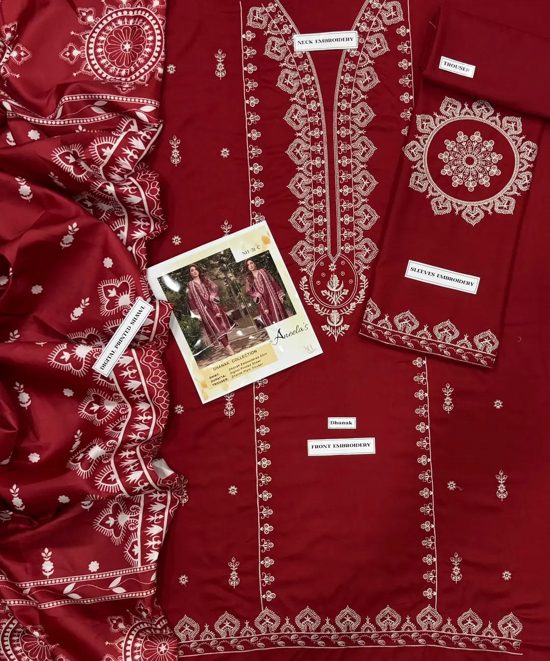 3 Pcs Women's Unstitched Embroidered Suit