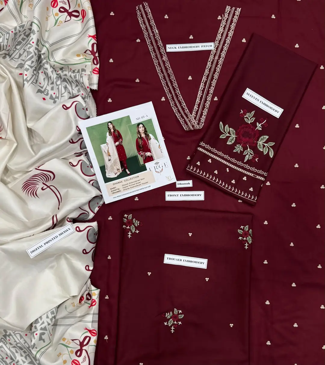 3 Pcs Women's Unstitched Embroidered Suit