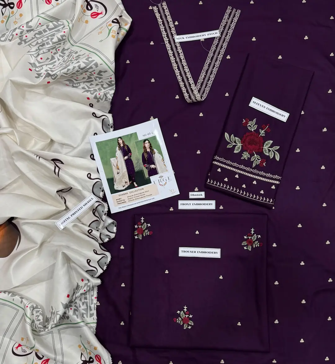 3 Pcs Women's Unstitched Embroidered Suit