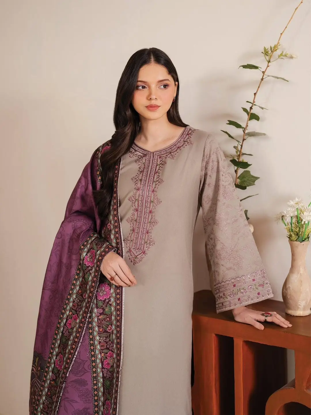 3 Pcs Women's Unstitched Embroidered Suit