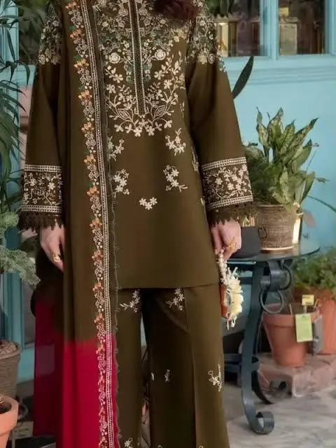 3 Pcs Women's Unstitched Embroidered Suit