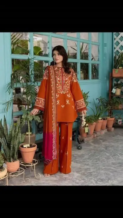 3 Pcs Women's Unstitched Embroidered Suit