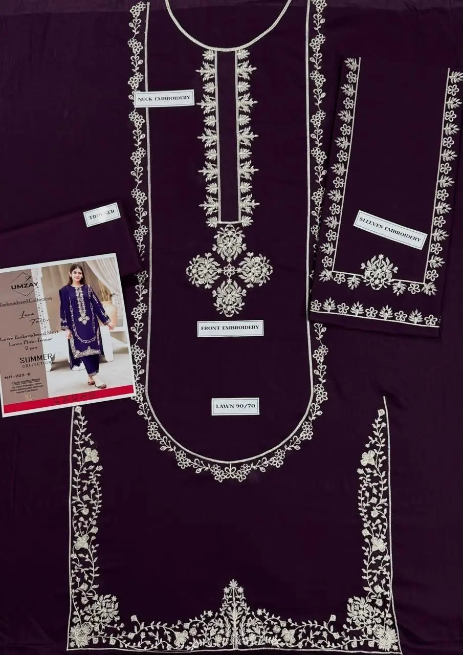 2 Pcs Women's Unstitched Embroidered Suit
