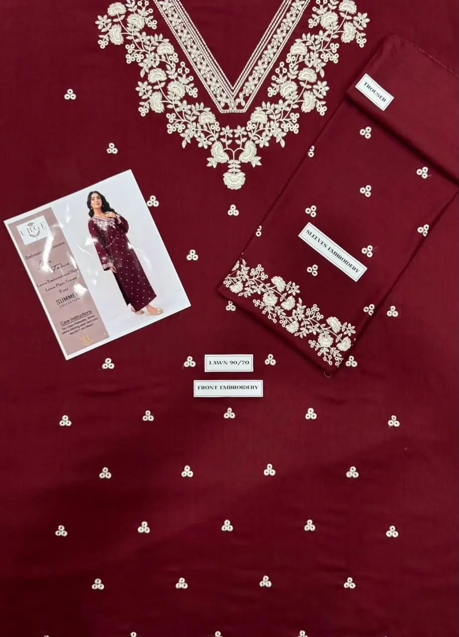 2 Pcs Women's Unstitched Embroidered Suit