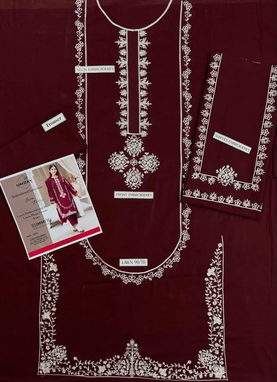 2 Pcs Women's Unstitched Embroidered Suit
