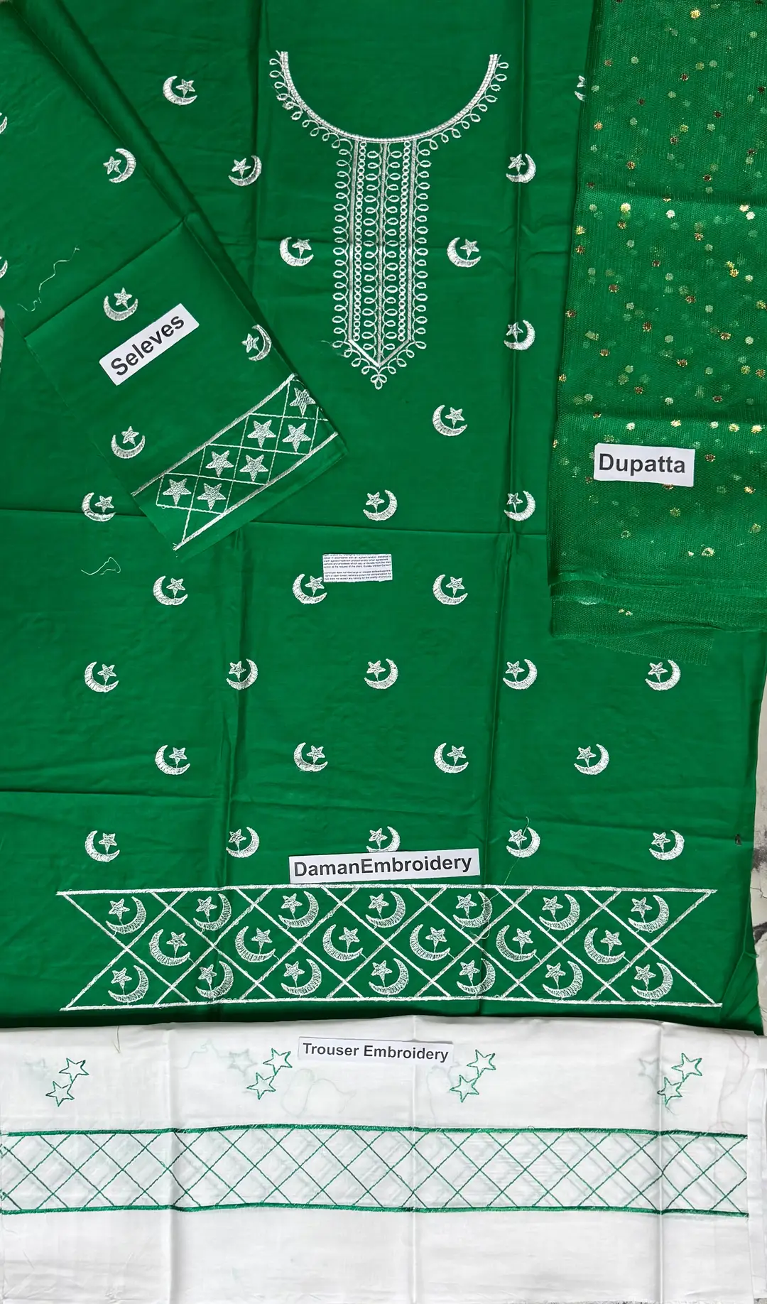 3 Pcs Girl's Cotton Embroidered Kurta And Shalwar Suit