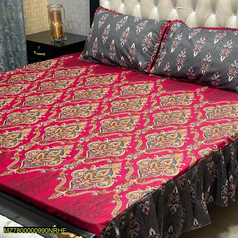 Double Bedsheet Set Red Gold Paisley Cotton Salonica Frill