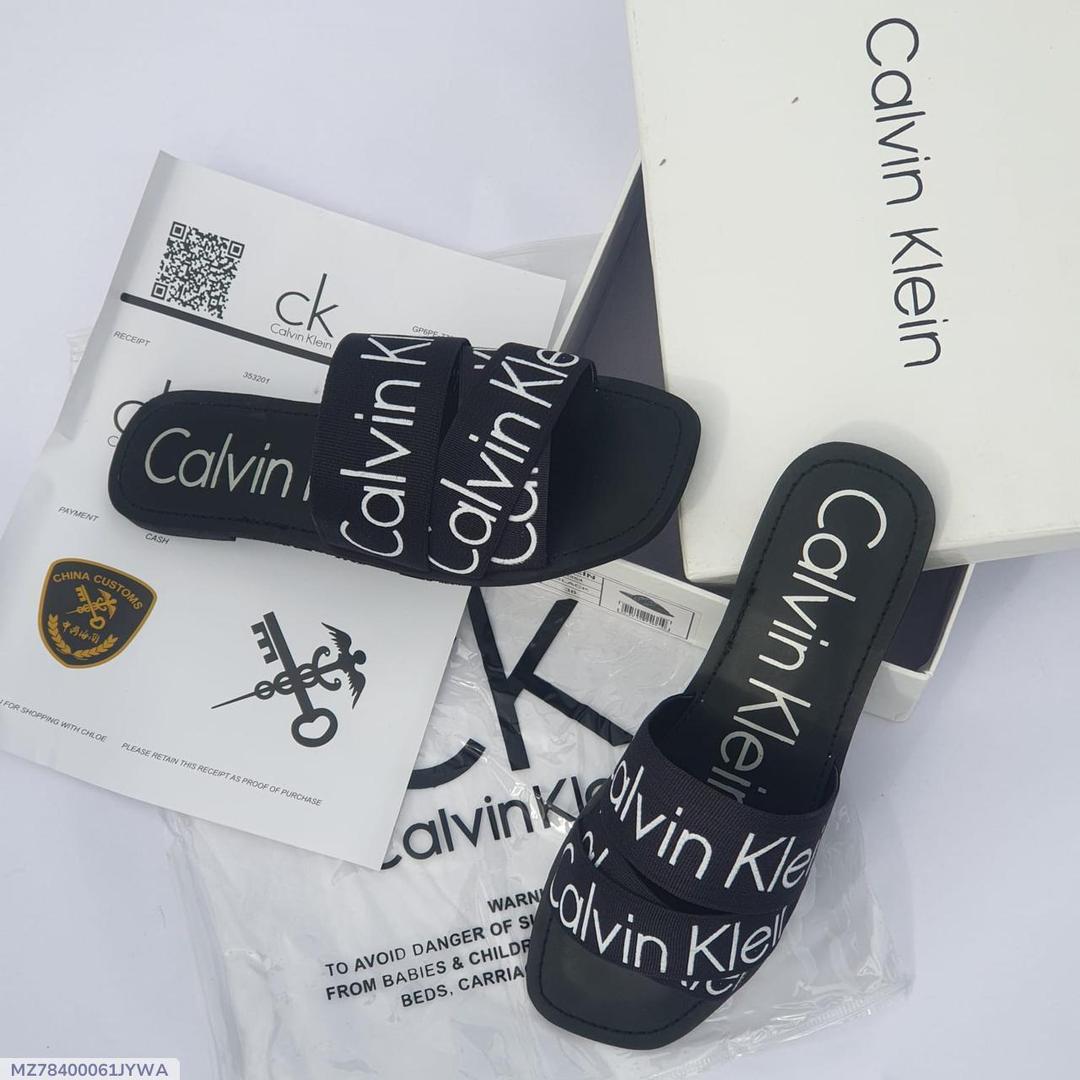Calvin Klein Women Black Slides Flat Shoes Size 6-12