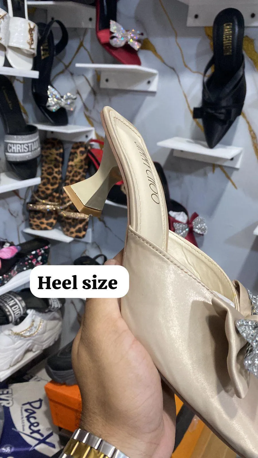Women's Beige Leather Heels with Bow Decor, Sizes 6-11