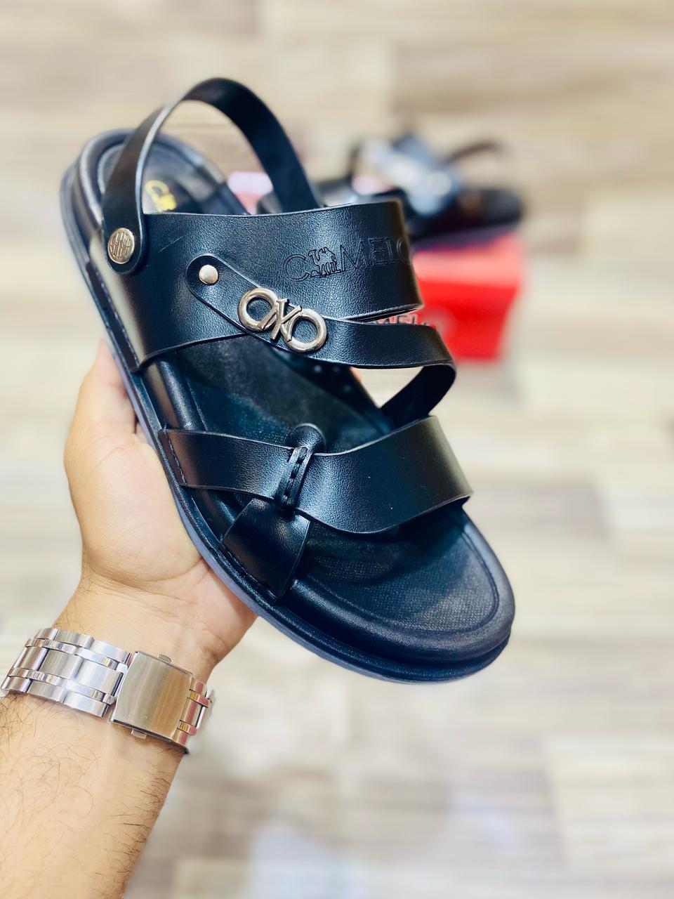 Men's Black Synthetic Leather Casual Sandals Summer Lightweight