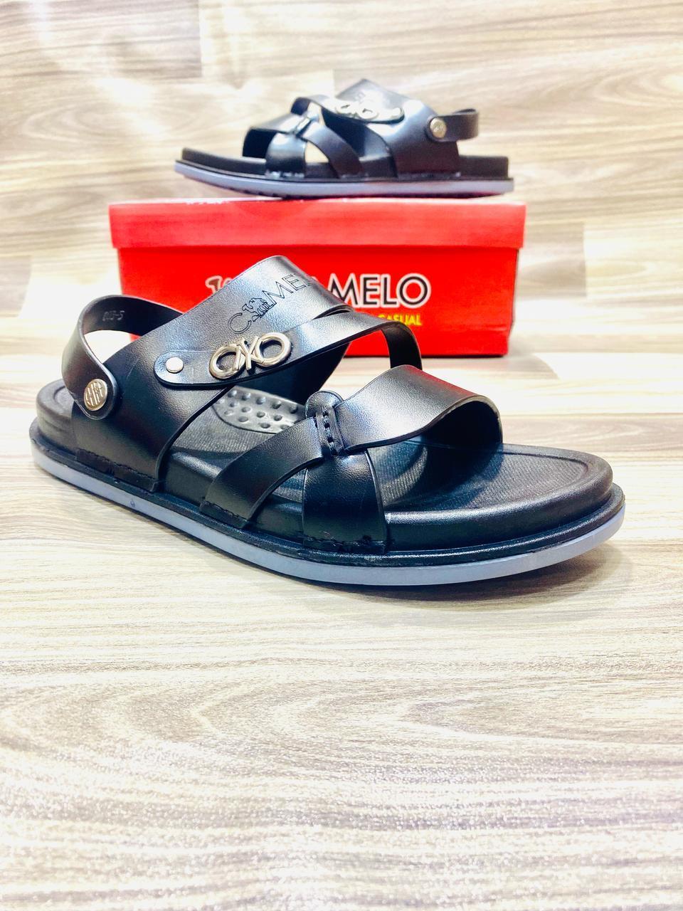 Men's Black Synthetic Leather Casual Sandals Summer Lightweight