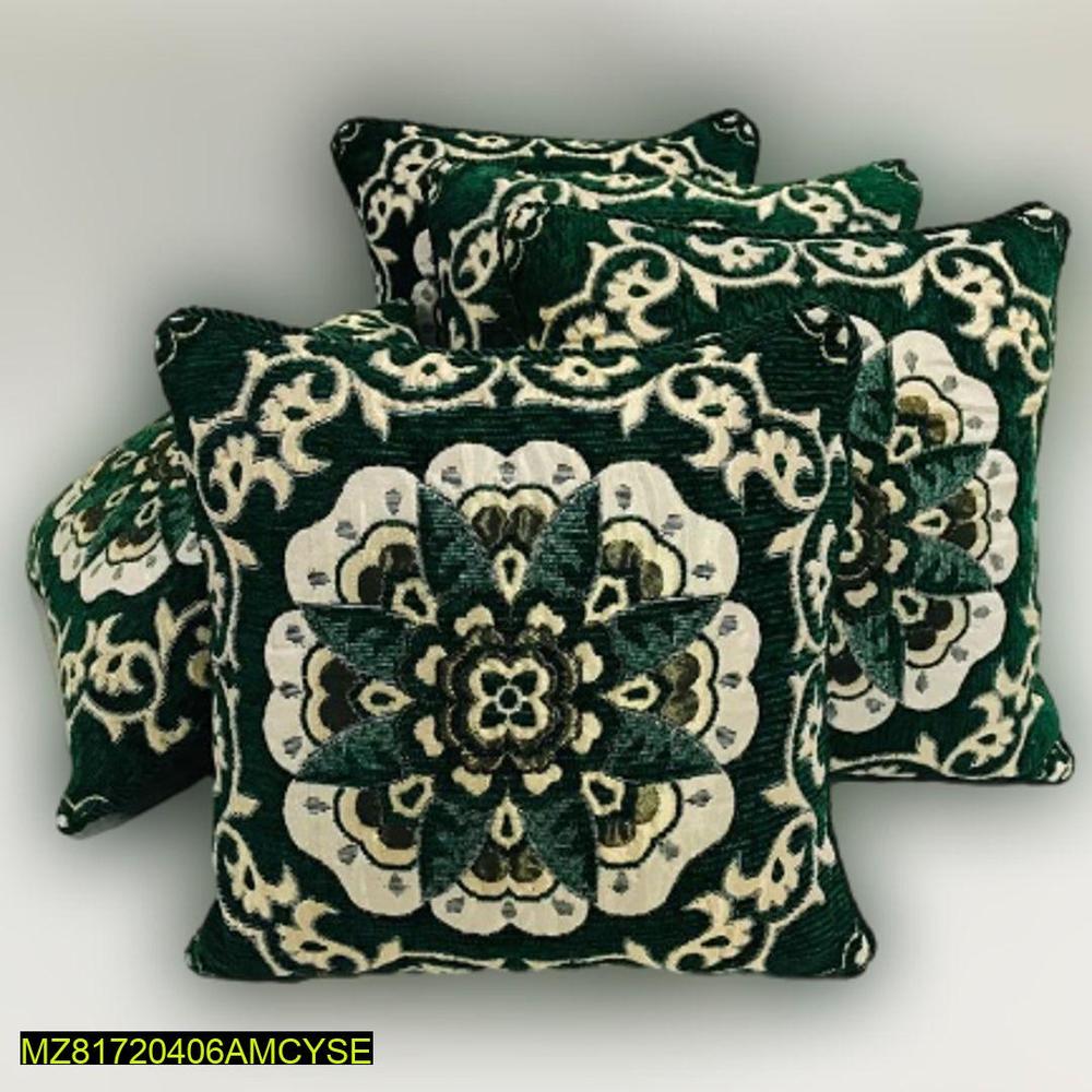 Velvet Jacquard Cushion Covers Green Cream Floral 16x16