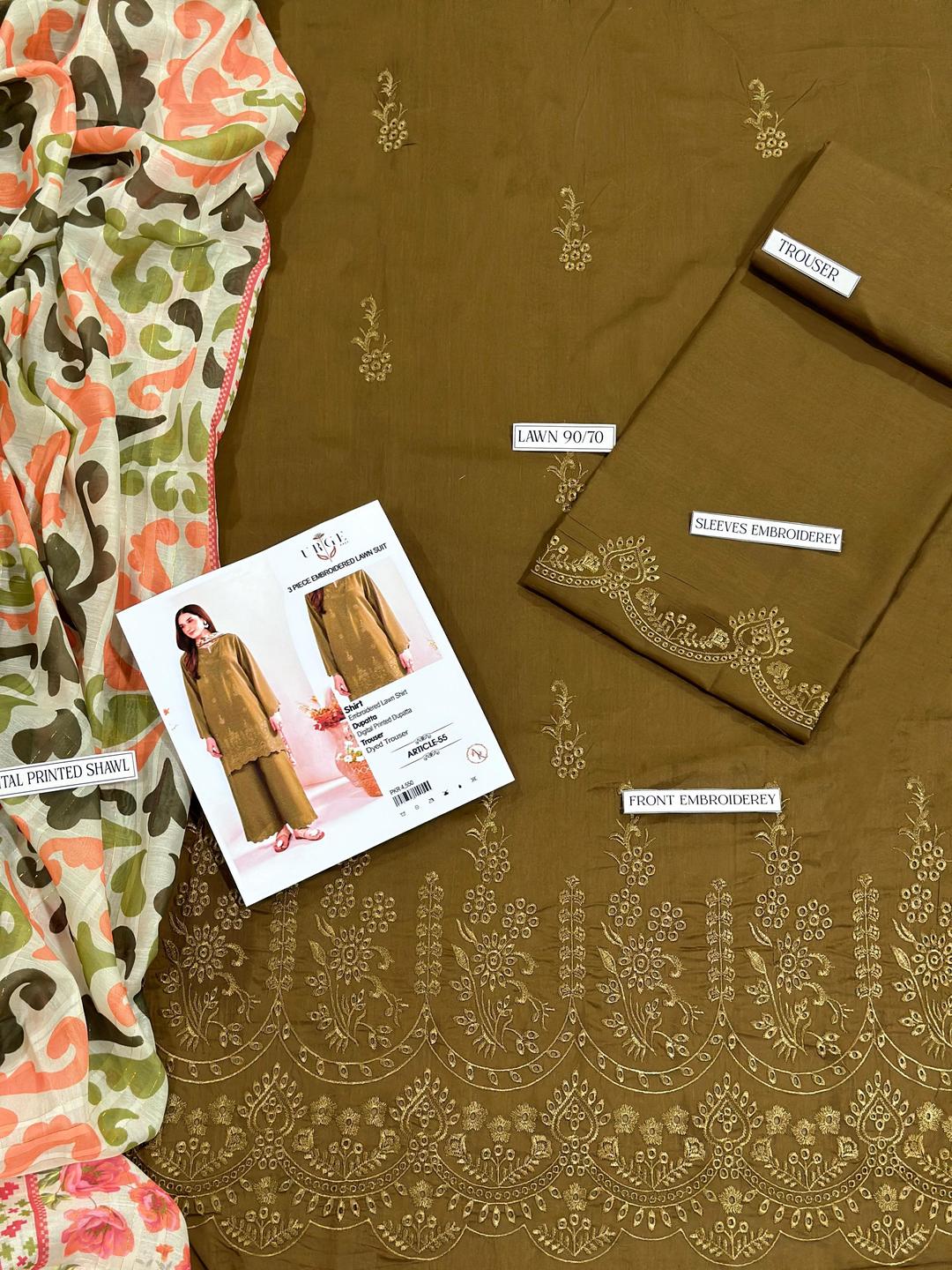 Unstitched Chikankari Lawn Suit for Women with Dupatta