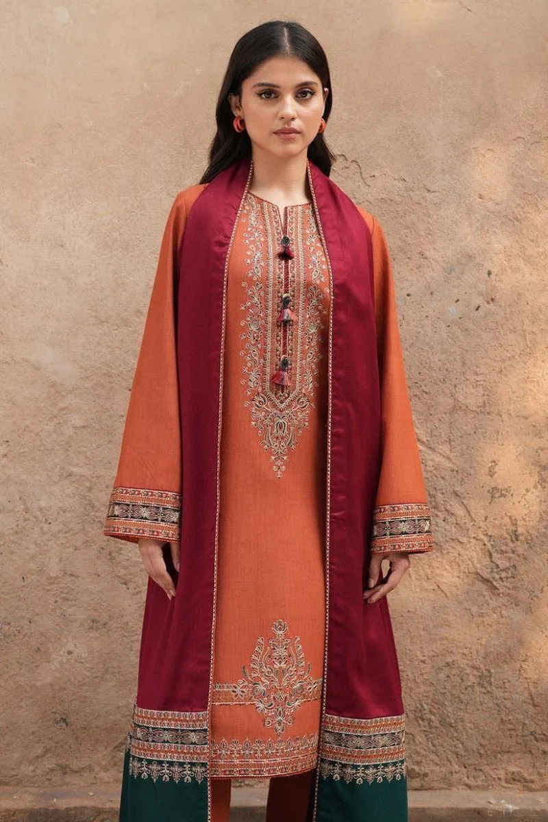 Women's 3-Piece Embroidered Lawn Suit Orange