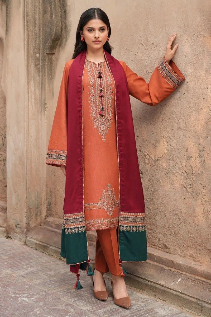 Women's 3-Piece Embroidered Lawn Suit Orange