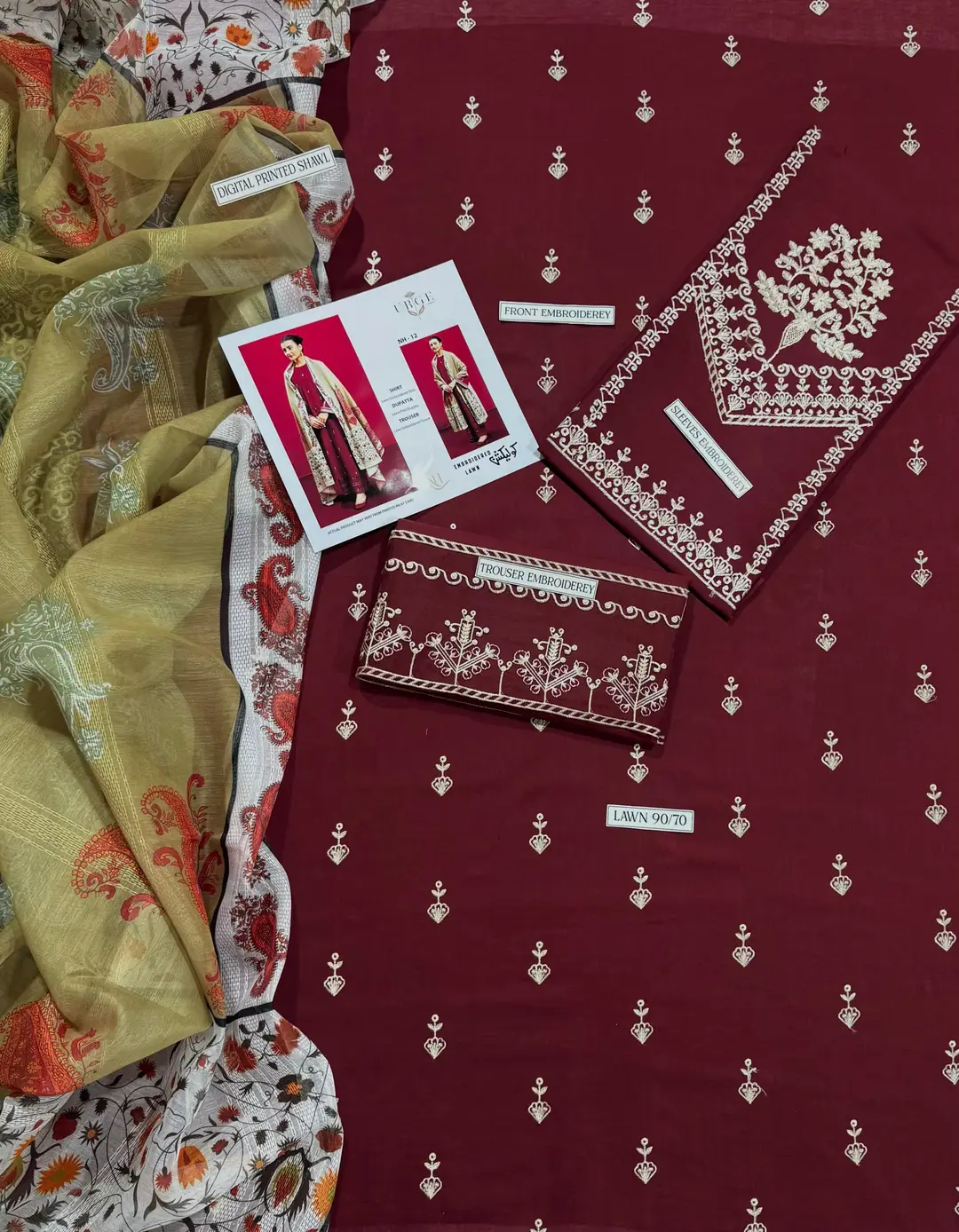 3 Pcs Women's Unstitched Embroidered Suit