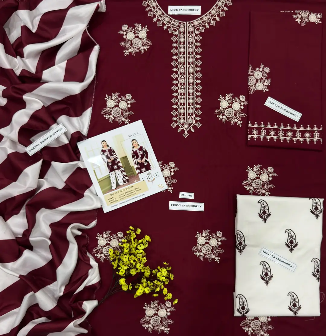 3 Pcs Women's Unstitched Embroidered Suit