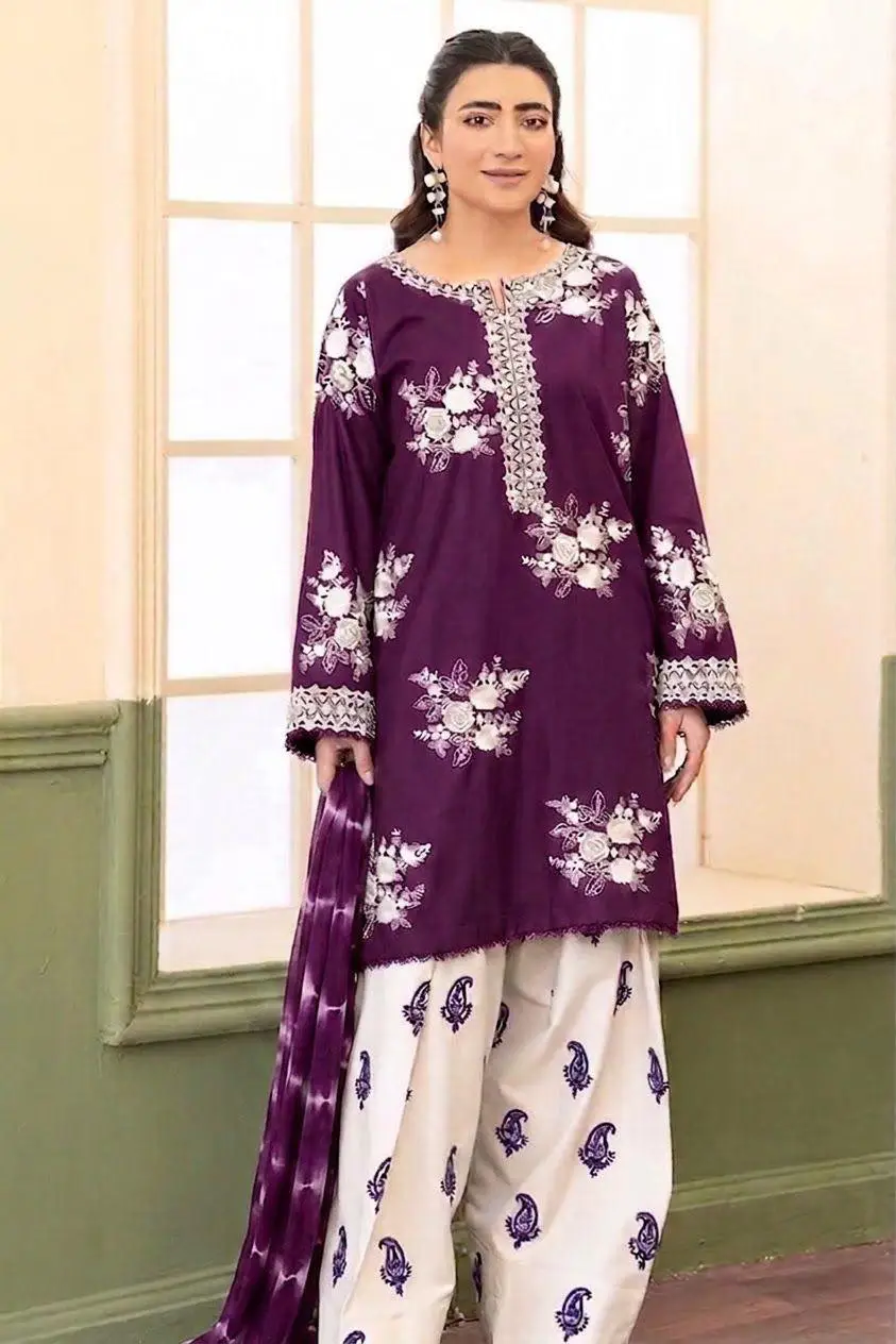 3 Pcs Women's Unstitched Embroidered Suit