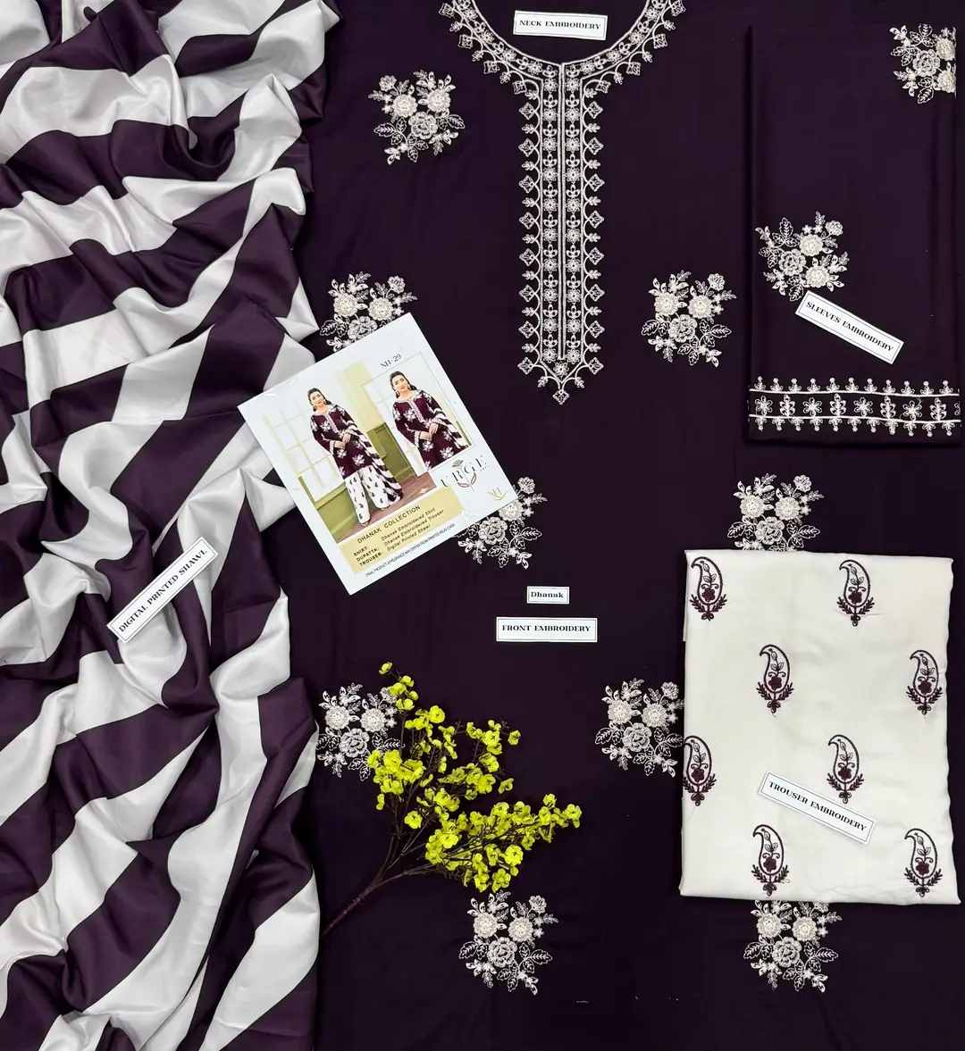 3 Pcs Women's Unstitched Embroidered Suit