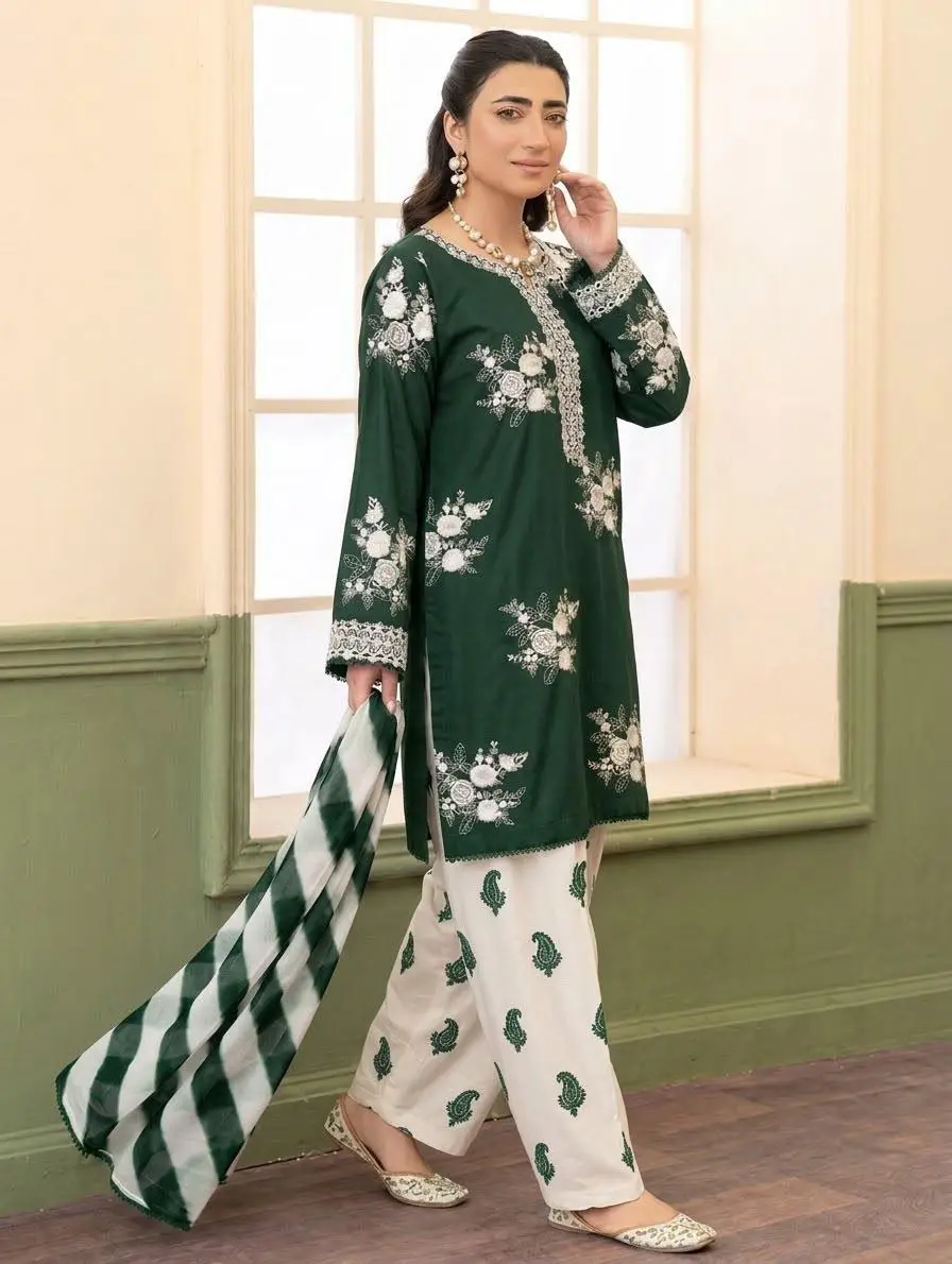 3 Pcs Women's Unstitched Embroidered Suit