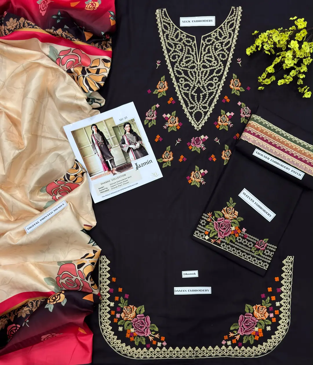 3 Pcs Women's Unstitched Embroidered Suit