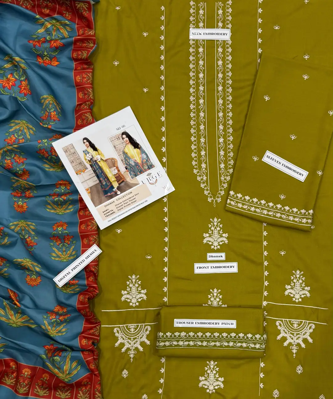 3 Pcs Women's Unstitched Embroidered Suit