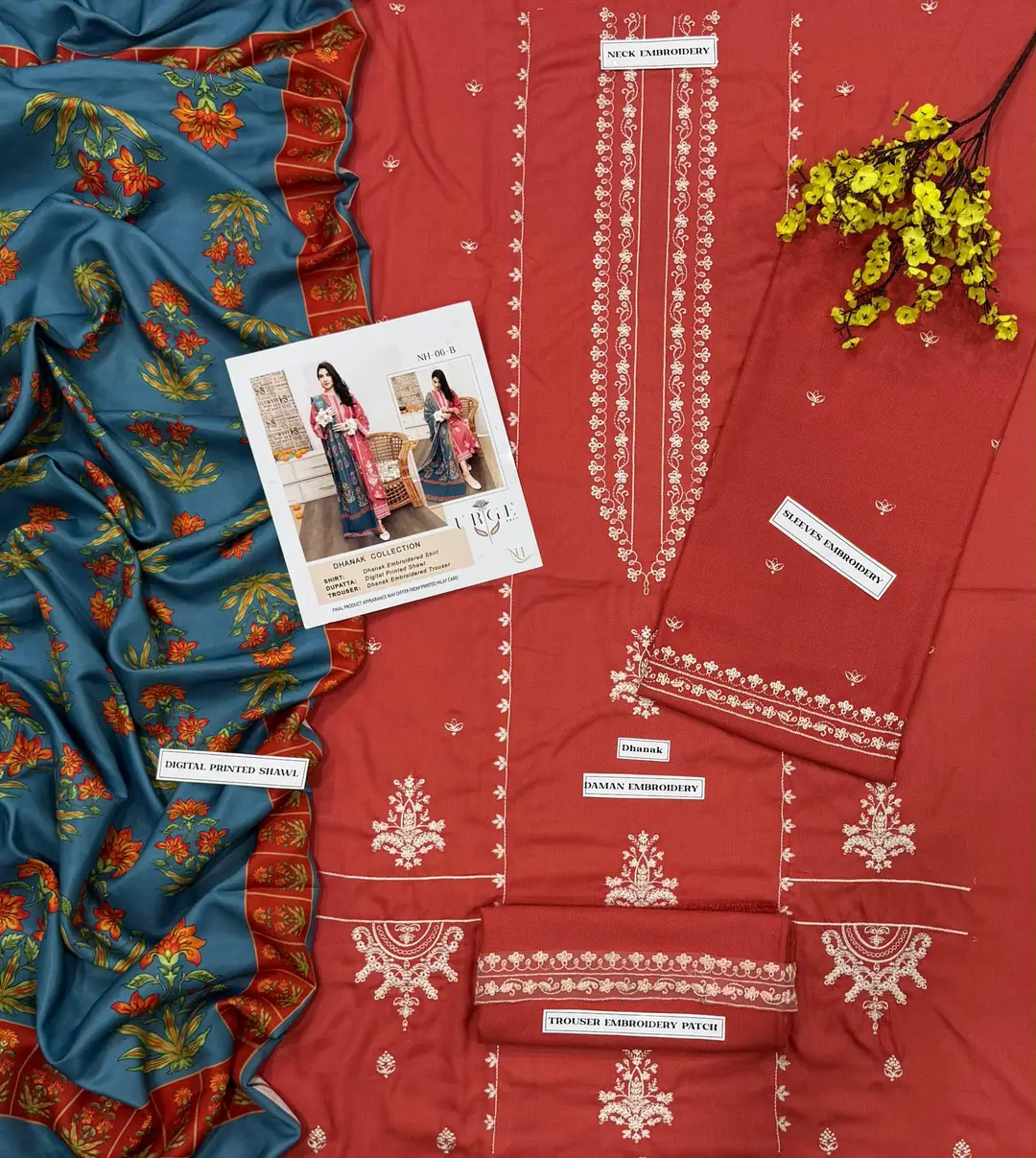 3 Pcs Women's Unstitched Embroidered Suit