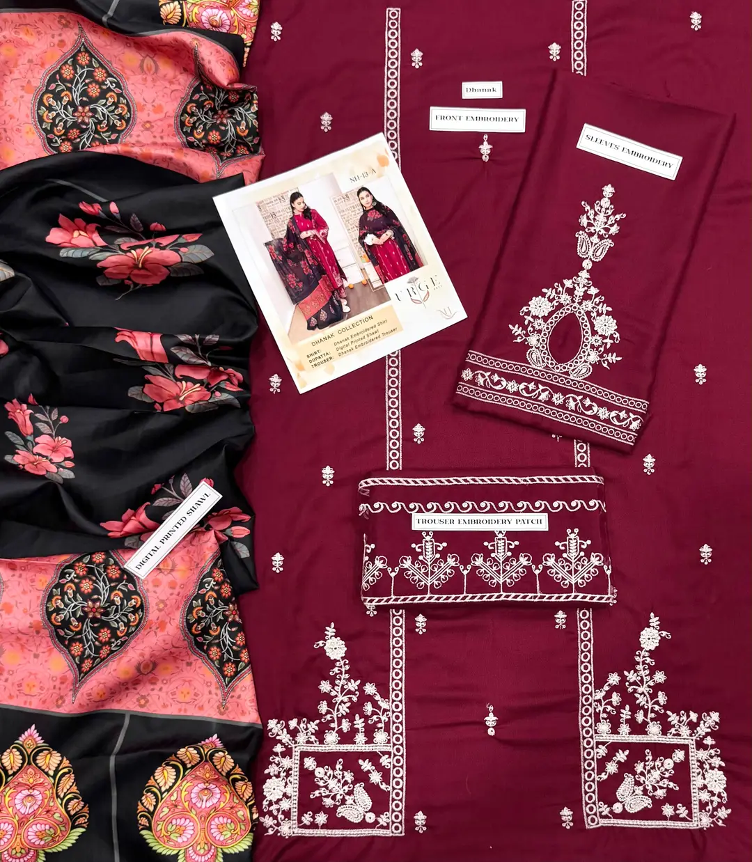 3 Pcs Women's Unstitched Embroidered Suit