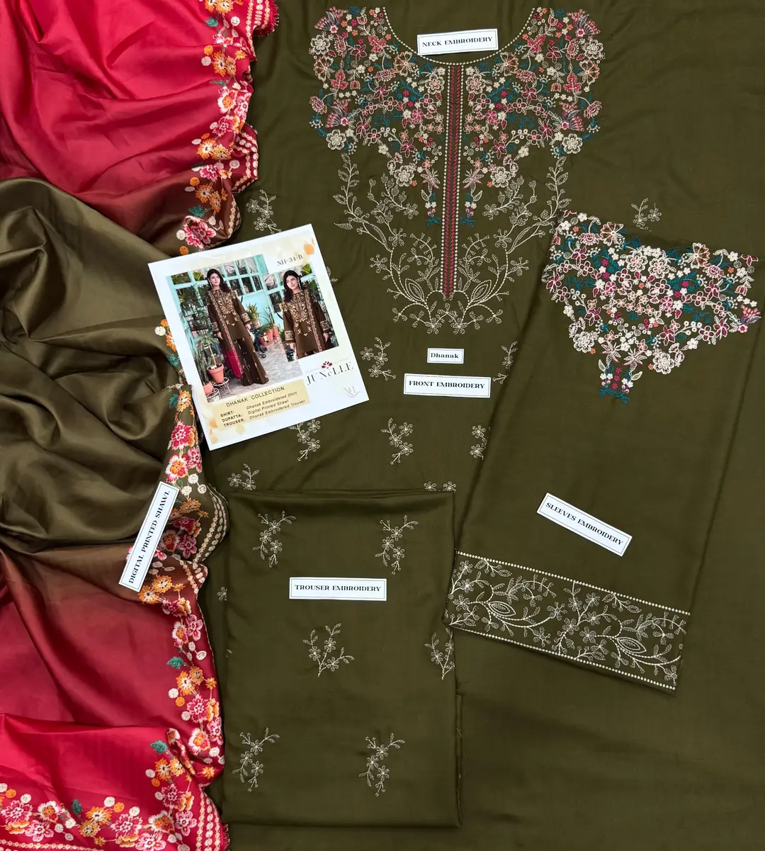 3 Pcs Women's Unstitched Embroidered Suit