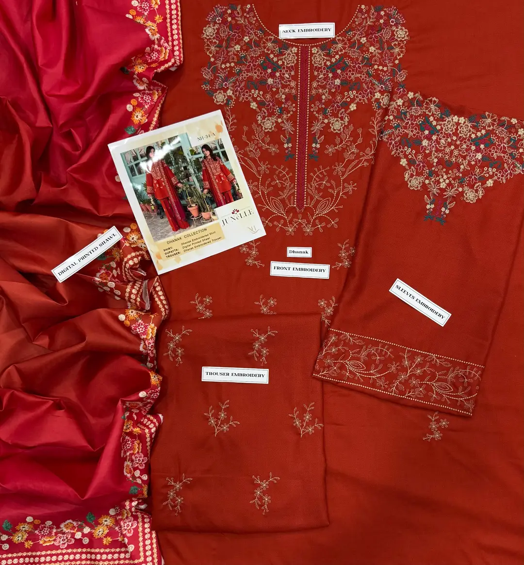 3 Pcs Women's Unstitched Embroidered Suit