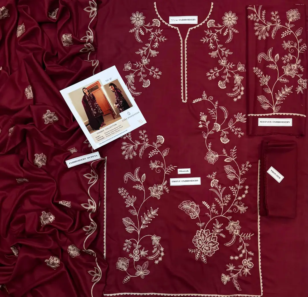 3 Pcs Women's Unstitched Embroidered Suit