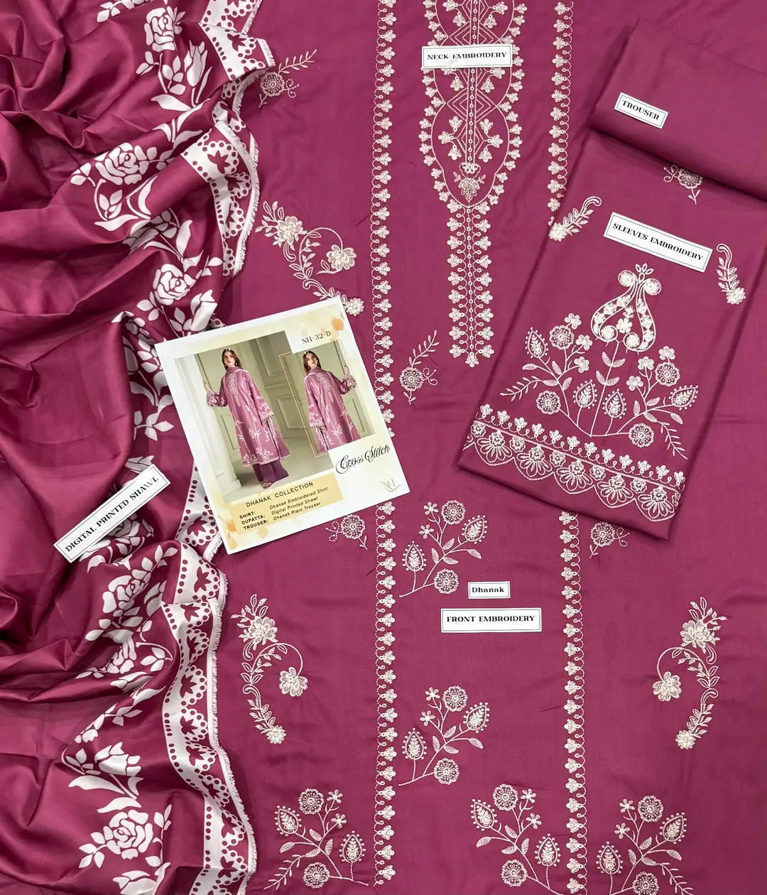 3 Pcs Women's Unstitched Embroidered Suit