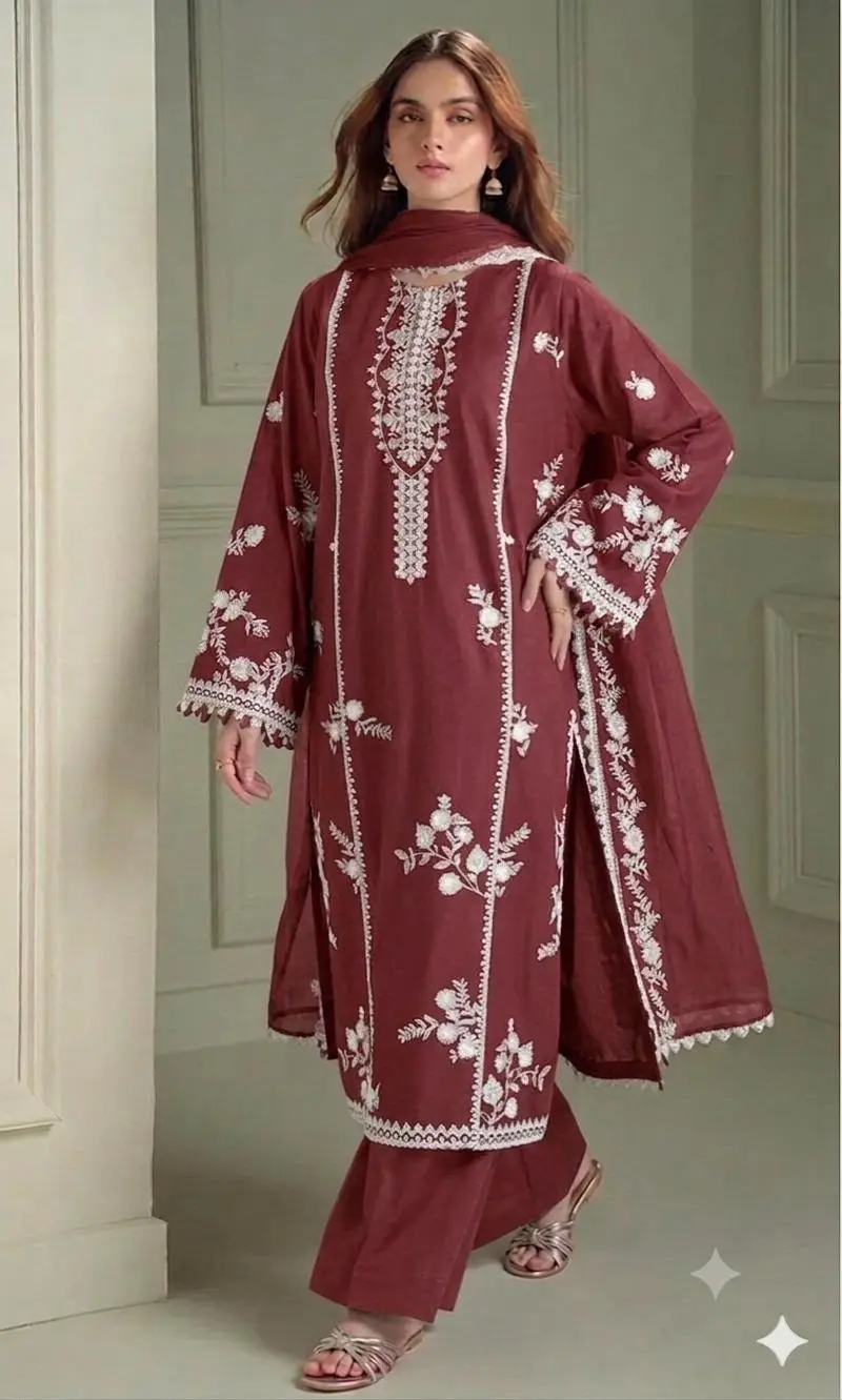 3 Pcs Women's Unstitched Embroidered Suit