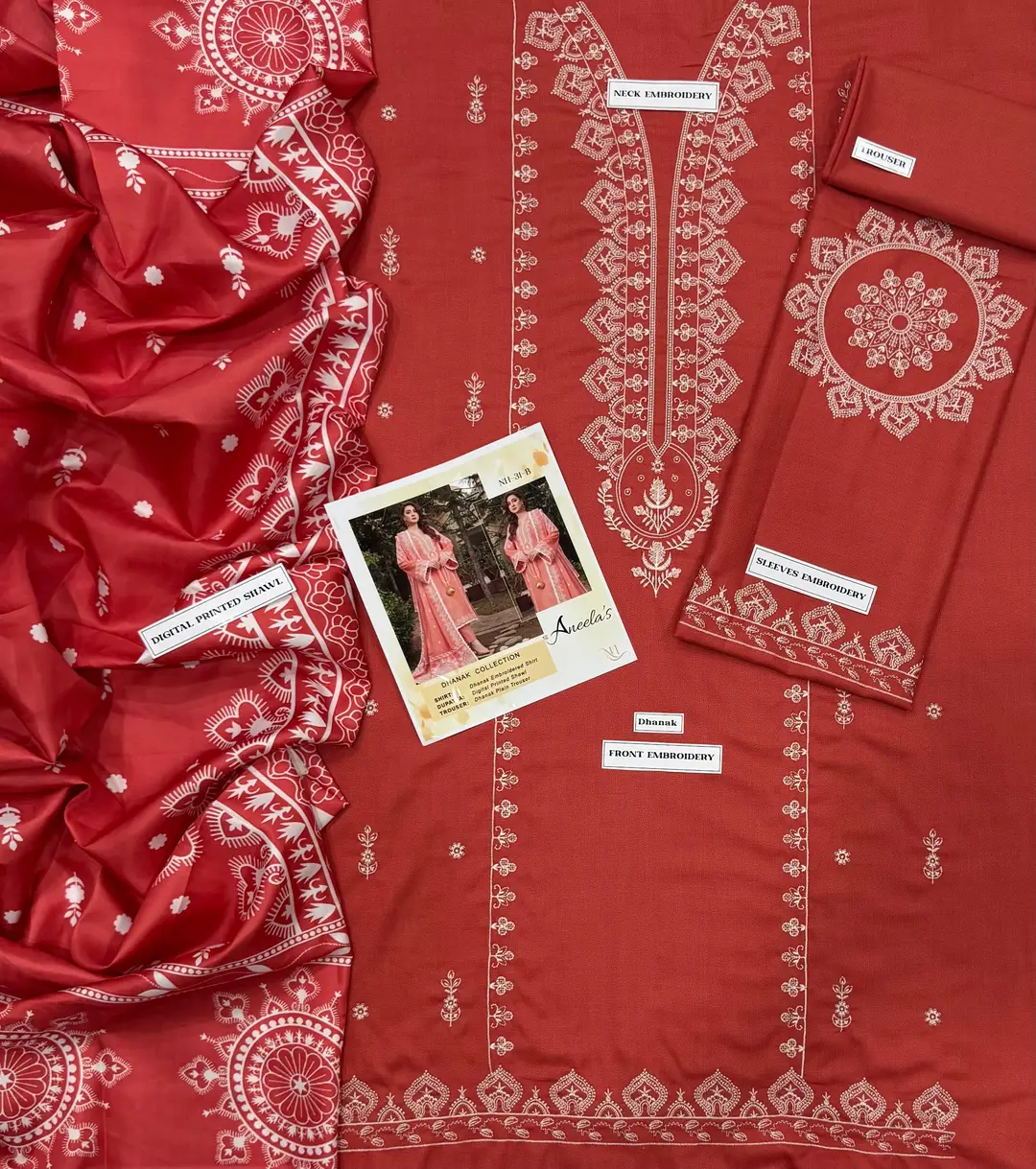3 Pcs Women's Unstitched Embroidered Suit