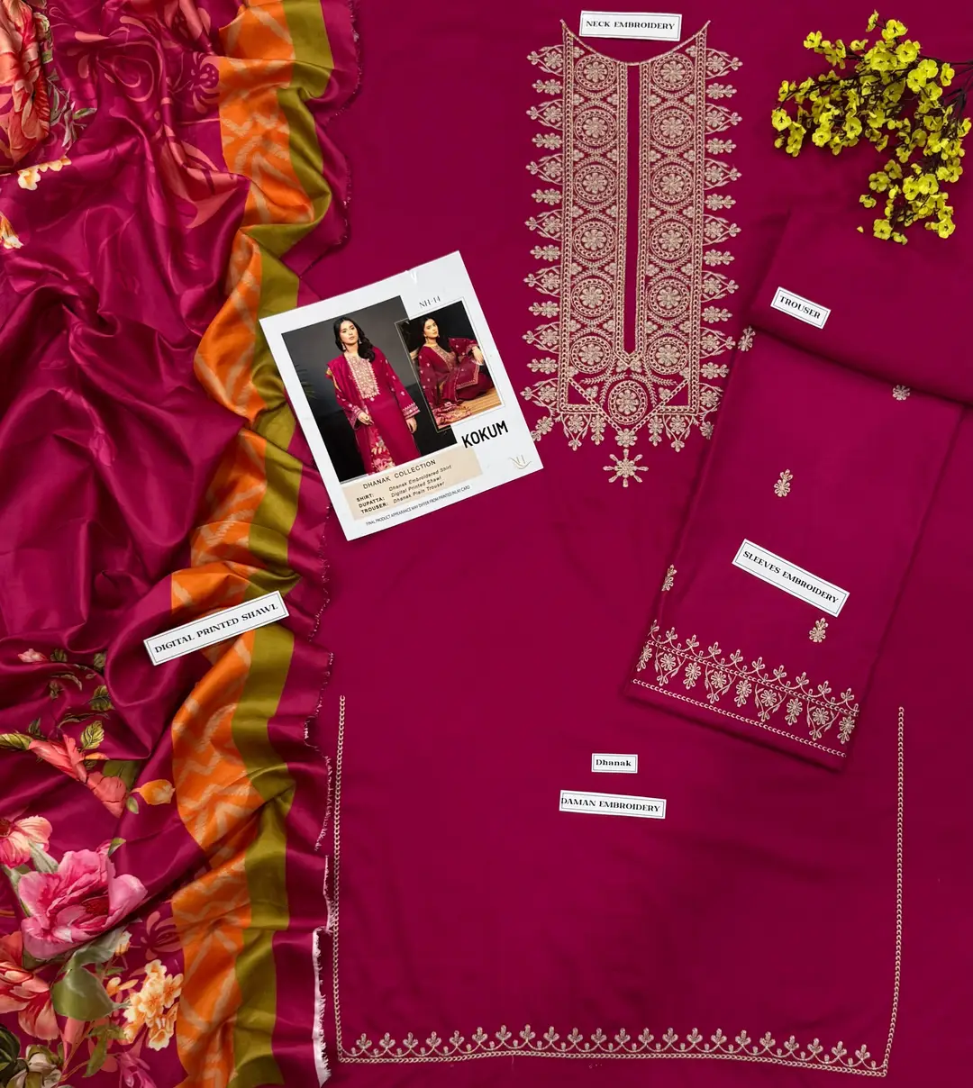 3 Pcs Women's Unstitched Embroidered Suit