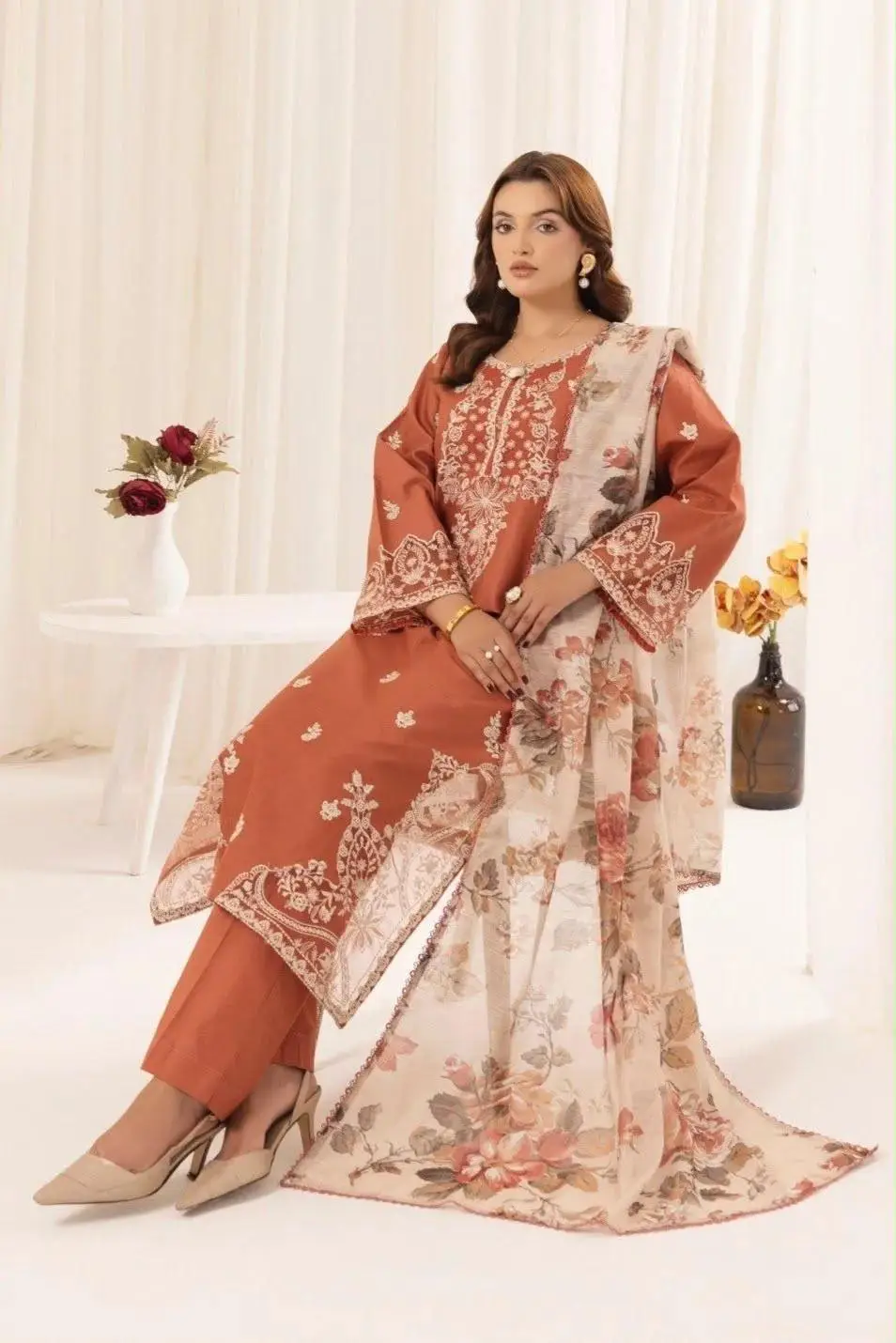 3 Pcs Women's Unstitched Embroidered Suit